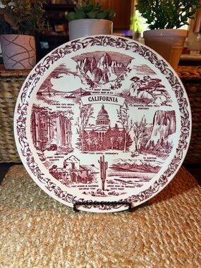 Vintage Vernon Kilns California Scenic Monochrome Decorative Ceramic Plate